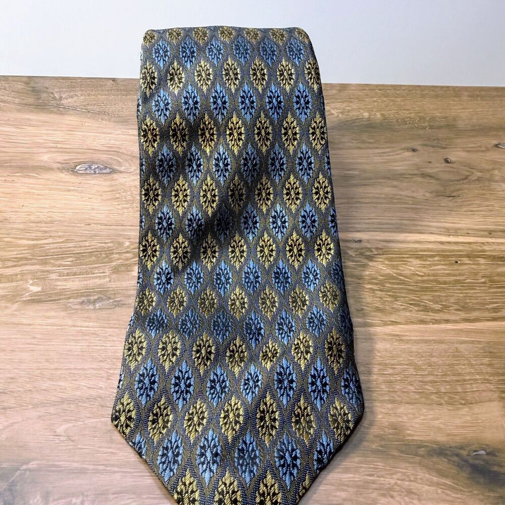 Bullock & Jones San Francisco Tie Navy Gold Diamond Silk Vintage